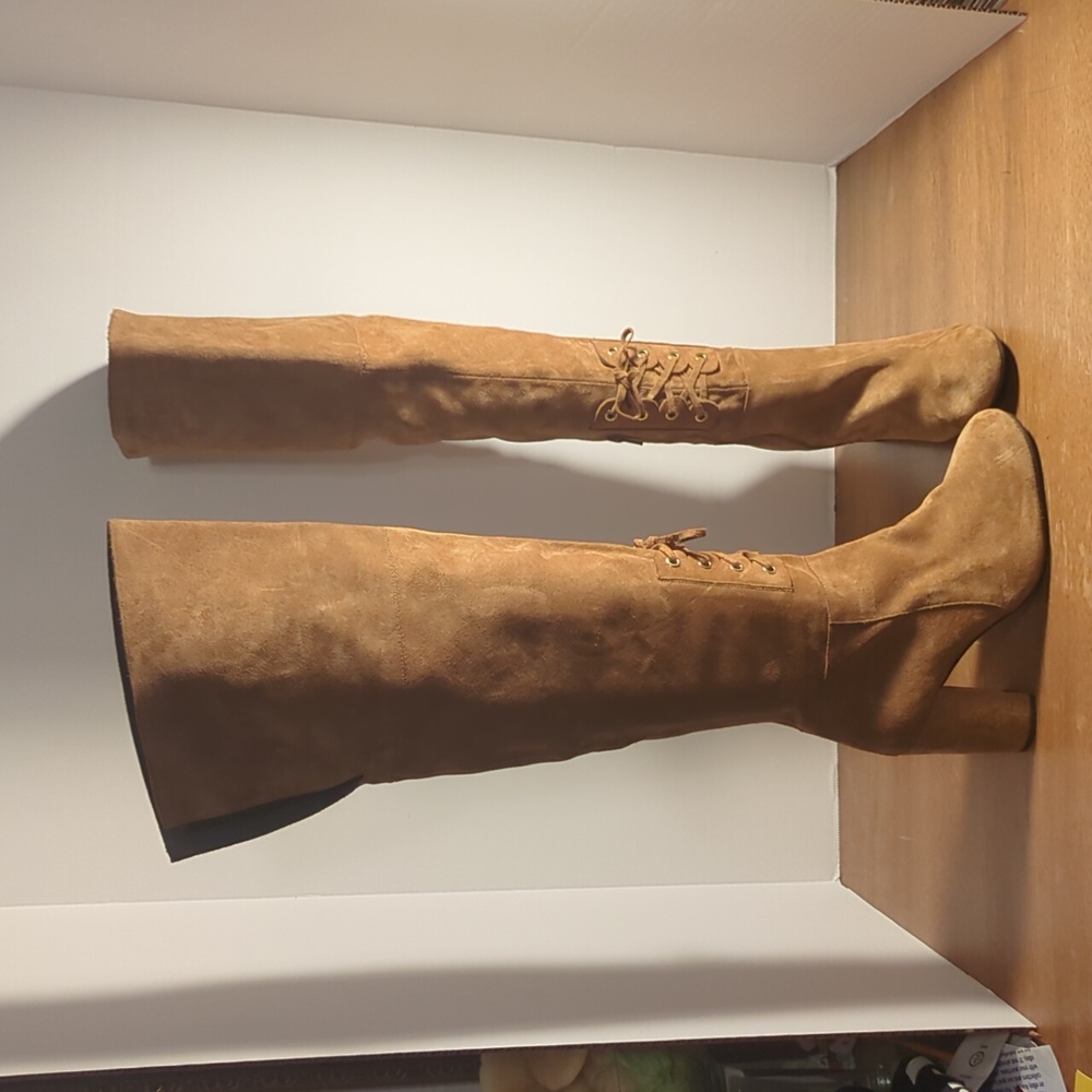 New Anthropologie Elysess Over the Knee Chestnut Suede Lace Up Boots  Eur 40